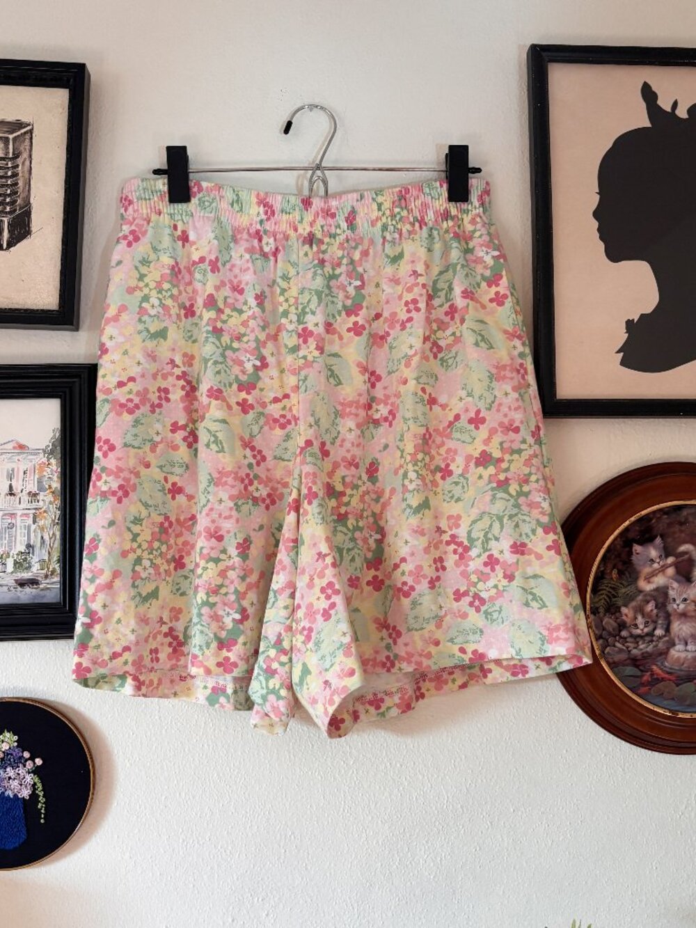 Vintage 90s High Waisted Pink and Green Floral Shorts